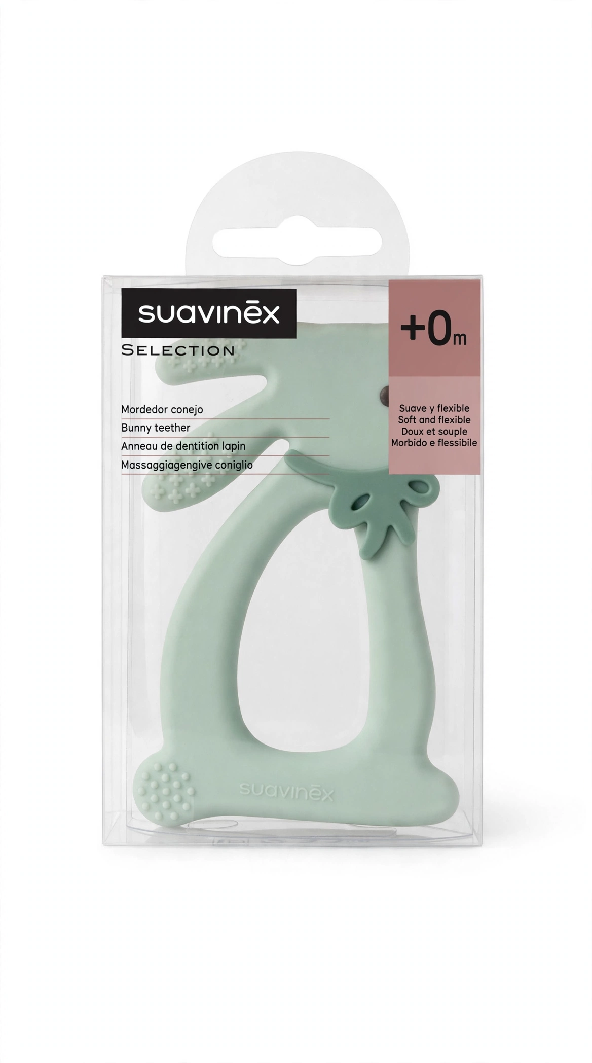 Suavinex SELECTION Massaggiagengive Coniglio +0m - Verde Salvia - Morbido e Flessibile