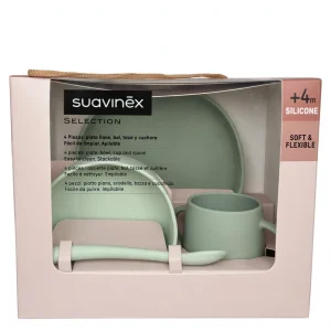 Suavinex SELECTION Set Pappa 4 Pezzi in Silicone +4m Soft & Flexible - Verde Salvia / Menta