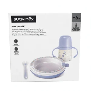 Suavinex Warm Plate SET +6m con Piatto Termico - Tazza Anti-colica con Manici + Cucchiaino - Azzurro