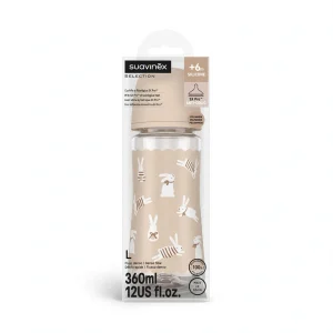 Biberon Suavinex Selection +6m 360ml - SX Pro Silicone Flusso Denso L - Coniglietti Beige