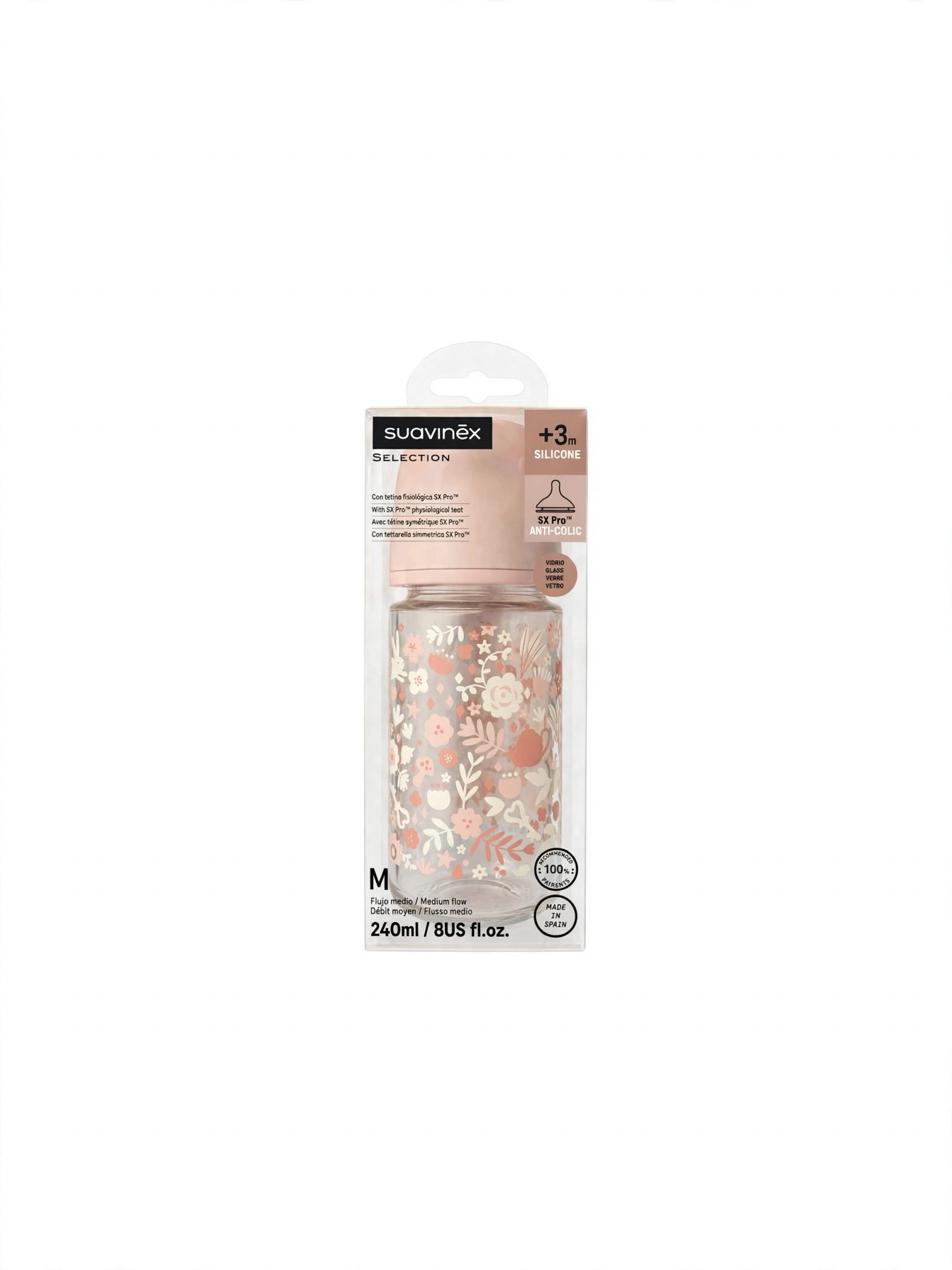 Biberon Suavinex Selection 240ml - Rosa Fiori -Vetro