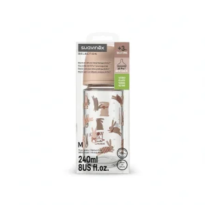 Biberon Vetro 240ml Suavinex Selection Beige - Coniglietti Marroni - SX Pro M +3Mesi