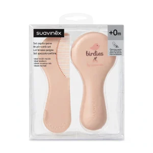 Suavinex Birdies Set Spazzola e Pettine Neonato +0M - Rosa / Nude