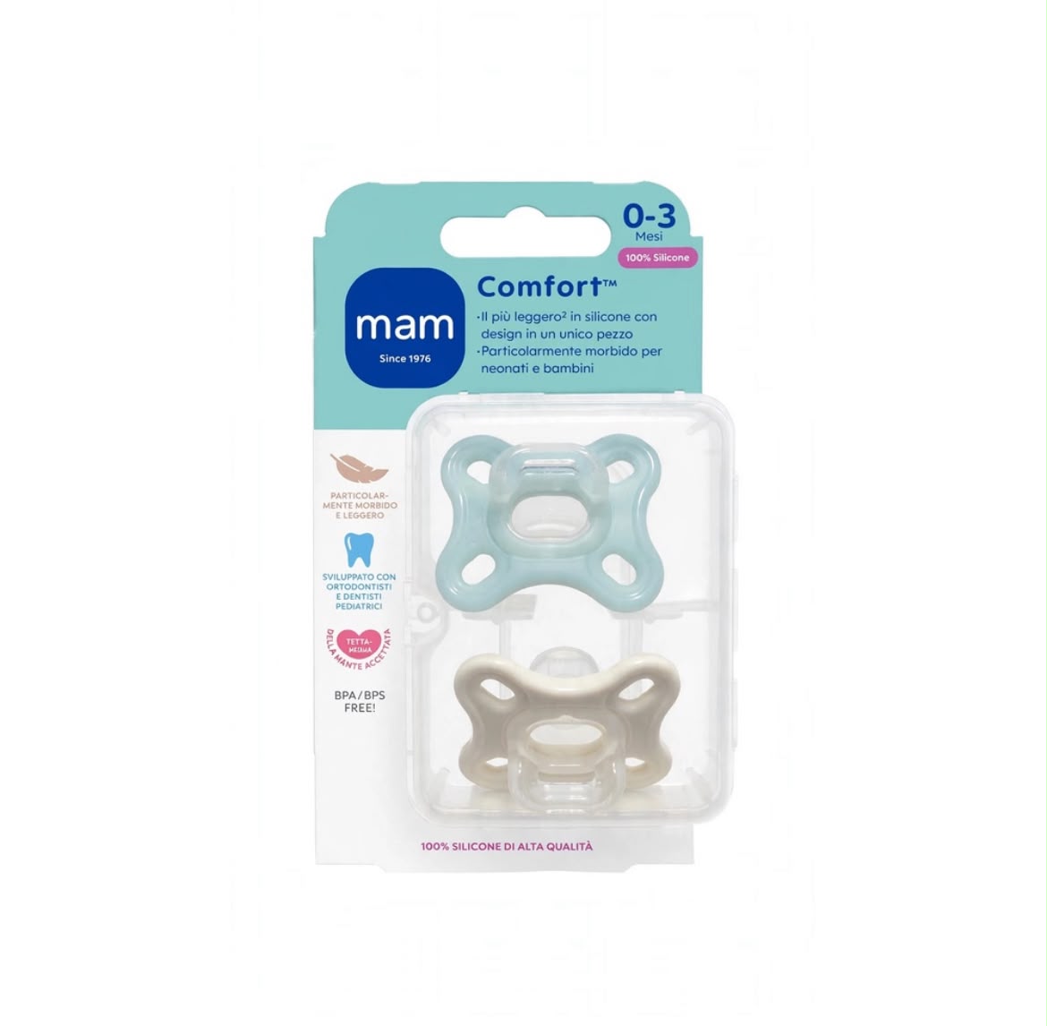 MAM Comfort - Doppio Pack Ciucci 0-3 Mesi - Verde Acqua Chiaro / Panna