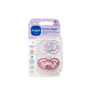 MAM Perfect Night 6+ Mesi - Doppio Pack Ciucci Silicone - Lilla / Rosa